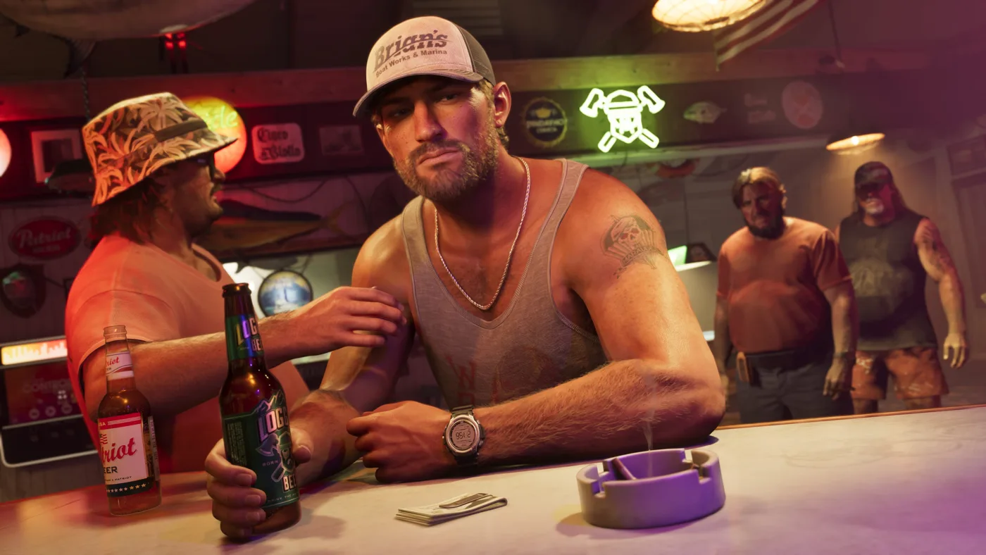 Jason et un autre personnage dans un bar GTA VI