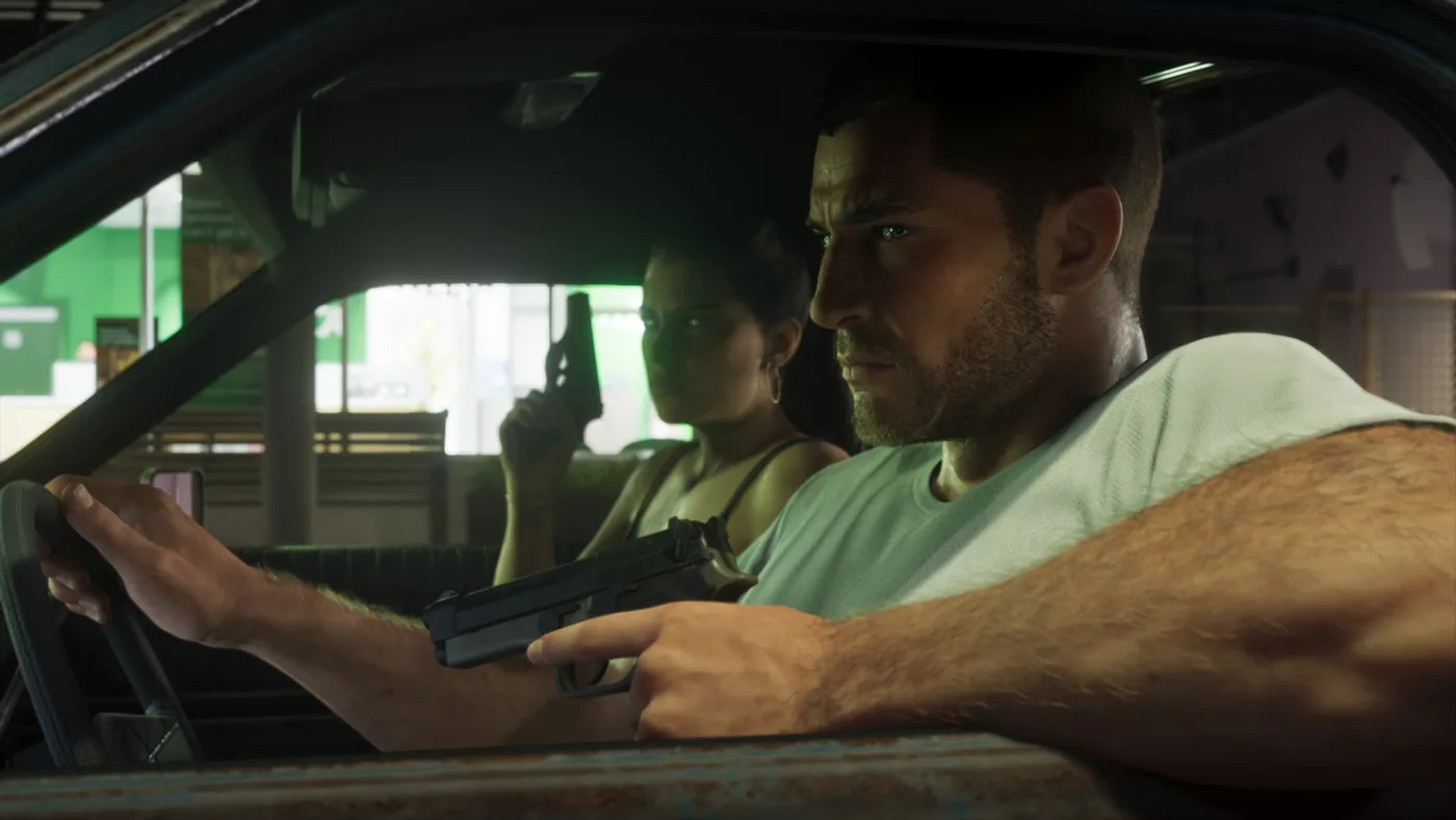 Jason and another character inside a car in GTA VI